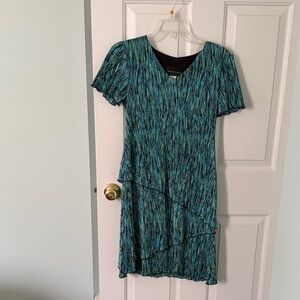 Connected Apparel Asymmetrical Blue and Green Dress
